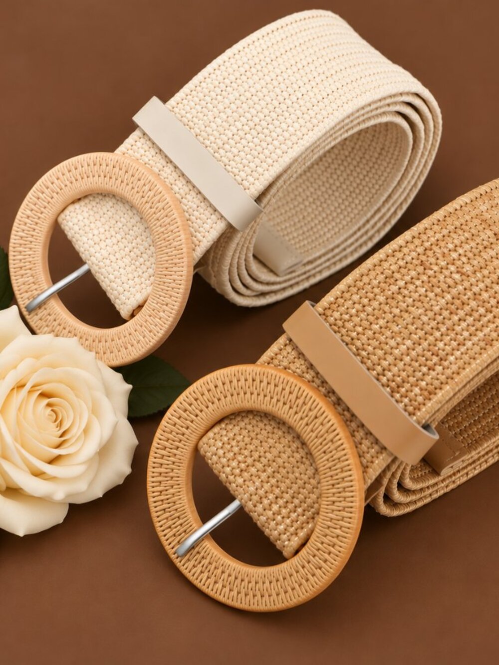Woven Raffia-Style Elastic Belts – Set of 2